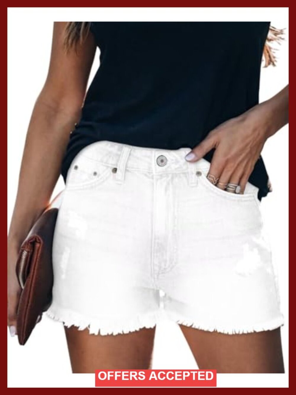 High Waisted Stretchy Ripped Denim Shorts with Pockets